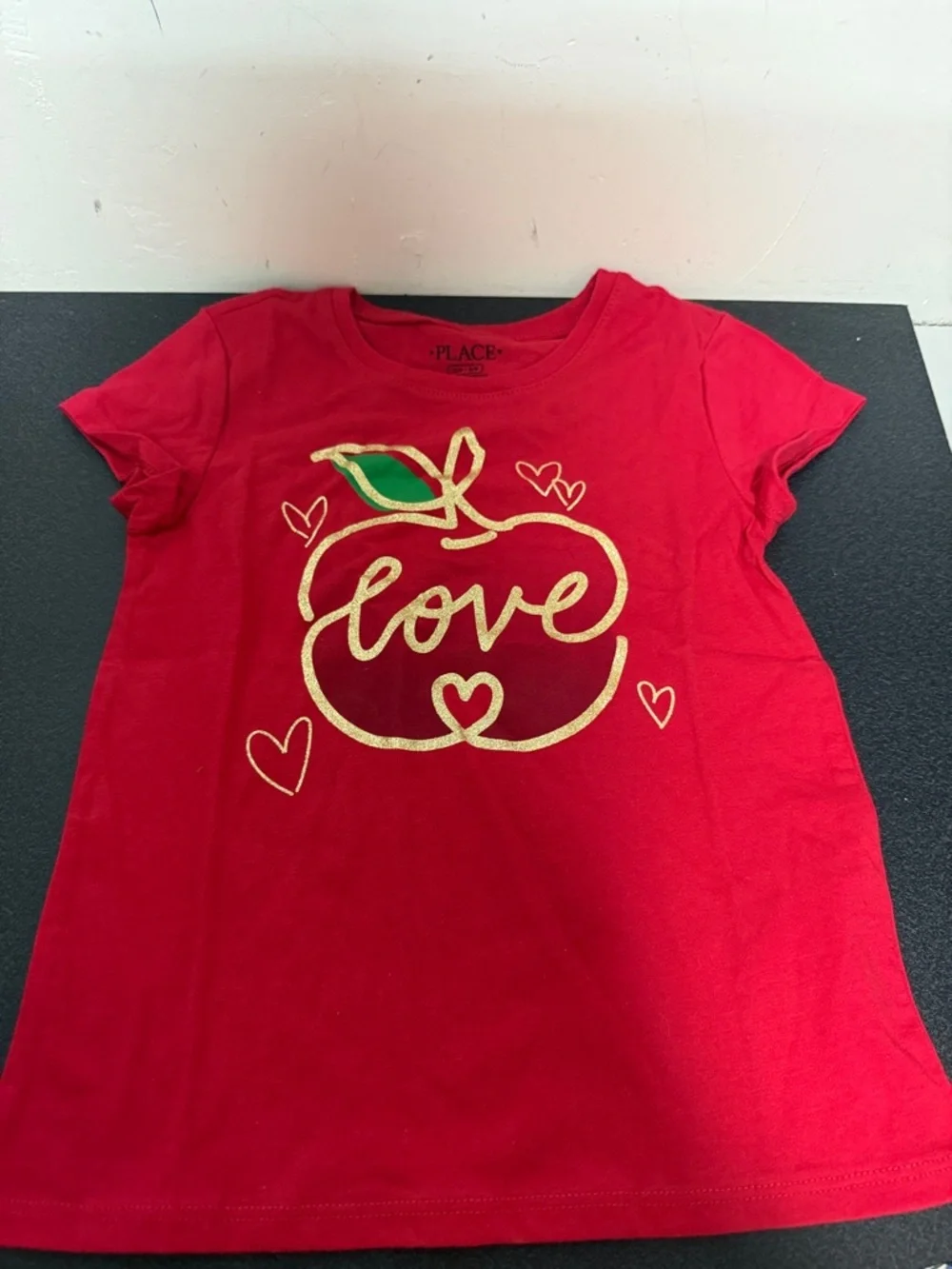 The Children's Place Red Short-Sleeve Tee with Gold 'Love' Apple Graphic
